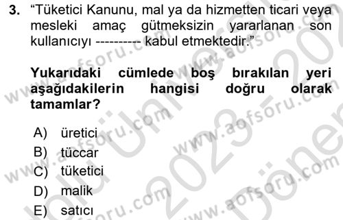 Aile Ekonomisi Dersi 2023 - 2024 Yılı (Final) Dönem Sonu Sınav Soruları 3. Soru