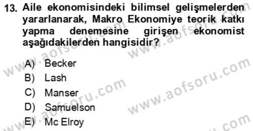 Aile Ekonomisi Dersi Ara Sınavı Deneme Sınav Soruları 13. Soru