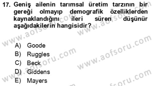 Aile Ekonomisi Dersi 2024 - 2025 Yılı (Vize) Ara Sınav Soruları 17. Soru