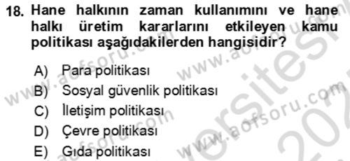 Aile Ekonomisi Dersi Ara Sınavı Deneme Sınav Soruları 18. Soru