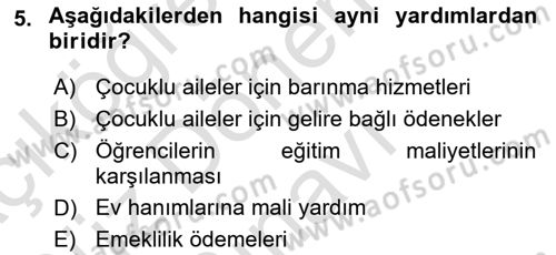 Aile Ekonomisi Dersi 2025 - 2026 Yılı (Final) Dönem Sonu Sınav Soruları 5. Soru