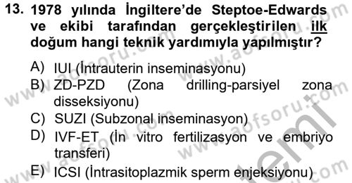 Aile Sağlığı Dersi 2012 - 2013 Yılı (Vize) Ara Sınav Soruları 13. Soru