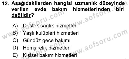 Aile Sağlığı Dersi 2015 - 2016 Yılı (Final) Dönem Sonu Sınavı 12. Soru