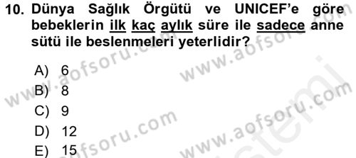 Aile Sağlığı Dersi 2015 - 2016 Yılı Tek Ders Sınavı 10. Soru