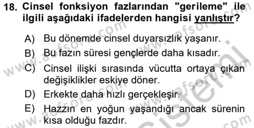 Aile Sağlığı Dersi 2016 - 2017 Yılı (Vize) Ara Sınavı 18. Soru