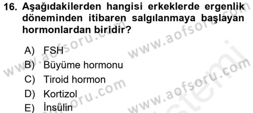 Aile Sağlığı Dersi 2017 - 2018 Yılı (Vize) Ara Sınavı 16. Soru