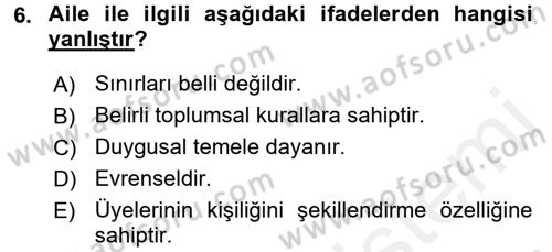 Aile Sağlığı Dersi 2017 - 2018 Yılı (Vize) Ara Sınavı 6. Soru