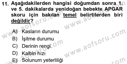 Aile Sağlığı Dersi 2017 - 2018 Yılı (Final) Dönem Sonu Sınav Soruları 11. Soru