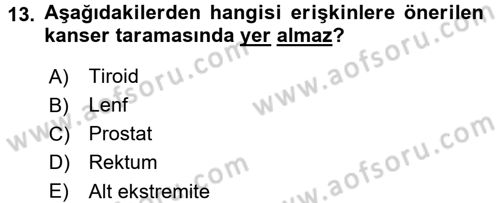 Aile Sağlığı Dersi 2017 - 2018 Yılı (Final) Dönem Sonu Sınav Soruları 13. Soru