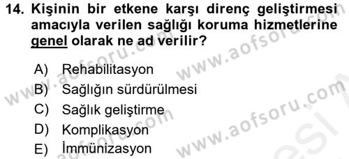Aile Sağlığı Dersi 2017 - 2018 Yılı (Final) Dönem Sonu Sınav Soruları 14. Soru