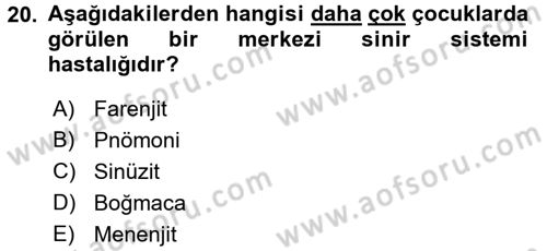 Aile Sağlığı Dersi 2017 - 2018 Yılı (Final) Dönem Sonu Sınav Soruları 20. Soru
