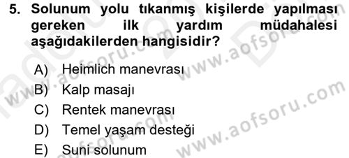 Aile Sağlığı Dersi 2017 - 2018 Yılı (Final) Dönem Sonu Sınav Soruları 5. Soru