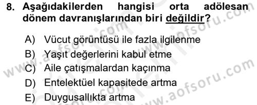 Aile Sağlığı Dersi 2017 - 2018 Yılı (Final) Dönem Sonu Sınav Soruları 8. Soru