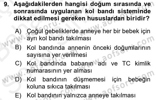 Aile Sağlığı Dersi 2017 - 2018 Yılı (Final) Dönem Sonu Sınav Soruları 9. Soru