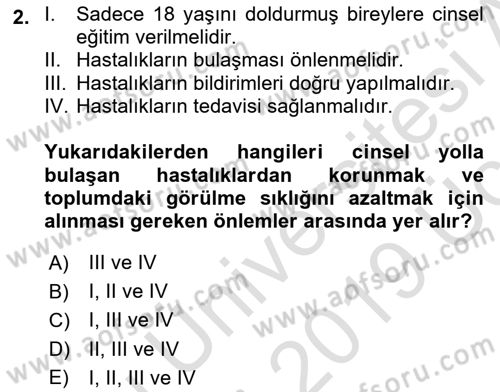 Aile Sağlığı Dersi 2018 - 2019 Yılı 3 Ders Sınavı 2. Soru
