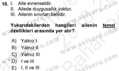 Aile Sağlığı Dersi 2018 - 2019 Yılı (Vize) Ara Sınav Soruları 10. Soru
