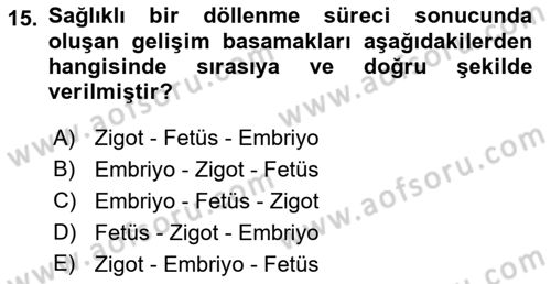 Aile Sağlığı Dersi 2018 - 2019 Yılı (Vize) Ara Sınav Soruları 15. Soru