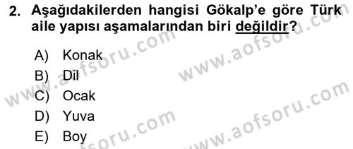 Aile Sağlığı Dersi 2018 - 2019 Yılı (Vize) Ara Sınav Soruları 2. Soru