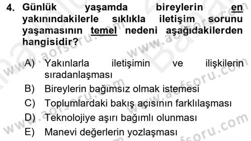 Aile Sağlığı Dersi 2018 - 2019 Yılı (Vize) Ara Sınav Soruları 4. Soru