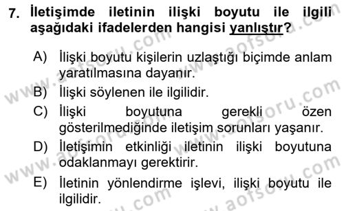 Aile Sağlığı Dersi 2018 - 2019 Yılı (Vize) Ara Sınav Soruları 7. Soru