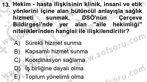 Aile Sağlığı Dersi 2023 - 2024 Yılı (Vize) Ara Sınavı 13. Soru