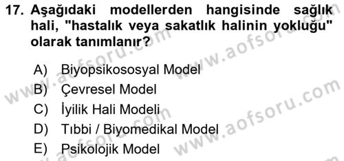 Aile Sağlığı Dersi 2023 - 2024 Yılı (Vize) Ara Sınav Soruları 17. Soru