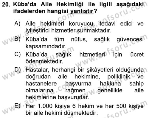 Aile Sağlığı Dersi 2023 - 2024 Yılı (Vize) Ara Sınav Soruları 20. Soru