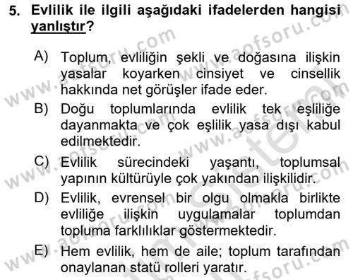 Aile Sağlığı Dersi 2023 - 2024 Yılı (Vize) Ara Sınav Soruları 5. Soru