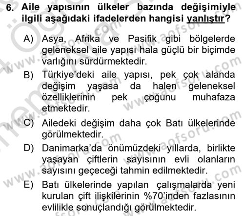 Aile Sağlığı Dersi 2023 - 2024 Yılı (Vize) Ara Sınav Soruları 6. Soru