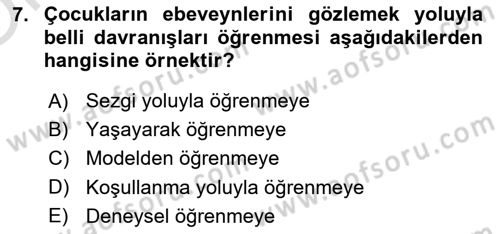 Aile Sağlığı Dersi 2023 - 2024 Yılı Yaz Okulu Sınavı 7. Soru