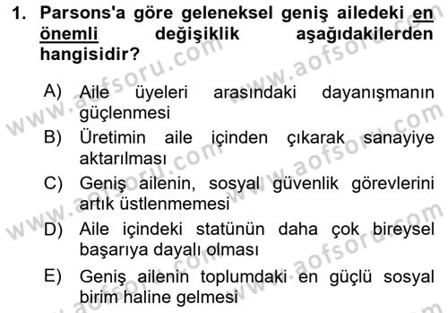 Aile Sağlığı Dersi 2024 - 2025 Yılı (Vize) Ara Sınav Soruları 1. Soru