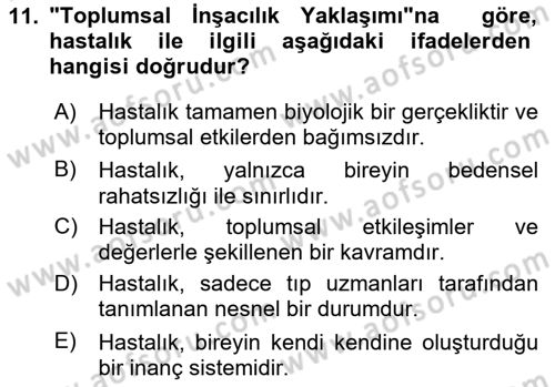 Aile Sağlığı Dersi 2024 - 2025 Yılı (Vize) Ara Sınav Soruları 11. Soru