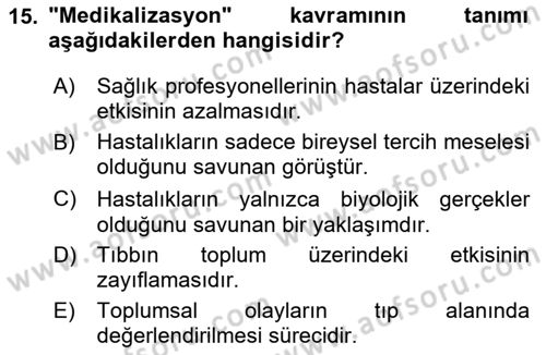 Aile Sağlığı Dersi 2024 - 2025 Yılı (Vize) Ara Sınav Soruları 15. Soru