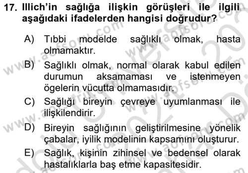 Aile Sağlığı Dersi 2024 - 2025 Yılı (Vize) Ara Sınav Soruları 17. Soru