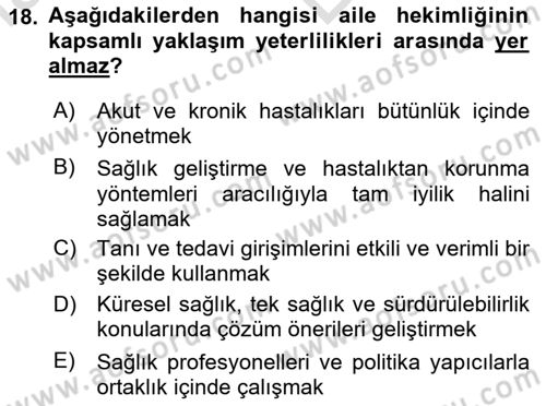 Aile Sağlığı Dersi 2024 - 2025 Yılı (Vize) Ara Sınav Soruları 18. Soru