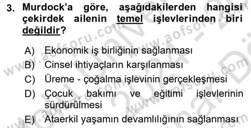 Aile Sağlığı Dersi 2024 - 2025 Yılı (Vize) Ara Sınav Soruları 3. Soru