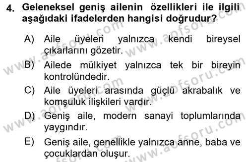 Aile Sağlığı Dersi 2024 - 2025 Yılı (Vize) Ara Sınav Soruları 4. Soru