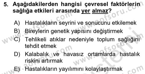 Aile Sağlığı Dersi 2024 - 2025 Yılı (Vize) Ara Sınav Soruları 5. Soru