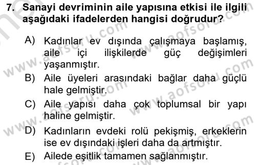 Aile Sağlığı Dersi 2024 - 2025 Yılı (Vize) Ara Sınav Soruları 7. Soru