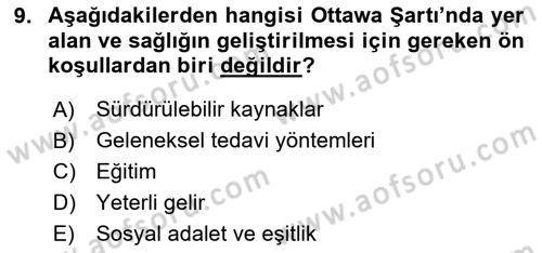 Aile Sağlığı Dersi 2024 - 2025 Yılı (Vize) Ara Sınav Soruları 9. Soru