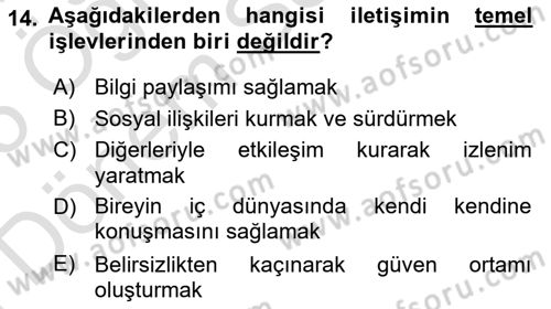 Aile Sağlığı Dersi 2024 - 2025 Yılı (Final) Dönem Sonu Sınav Soruları 14. Soru