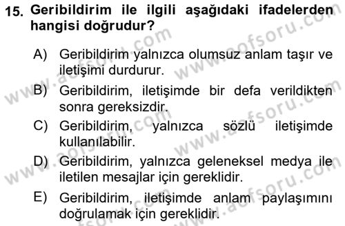 Aile Sağlığı Dersi 2024 - 2025 Yılı (Final) Dönem Sonu Sınav Soruları 15. Soru