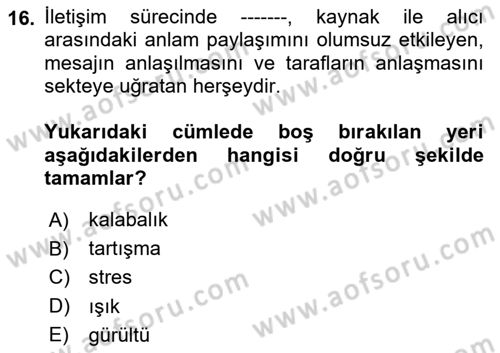 Aile Sağlığı Dersi 2024 - 2025 Yılı (Final) Dönem Sonu Sınav Soruları 16. Soru