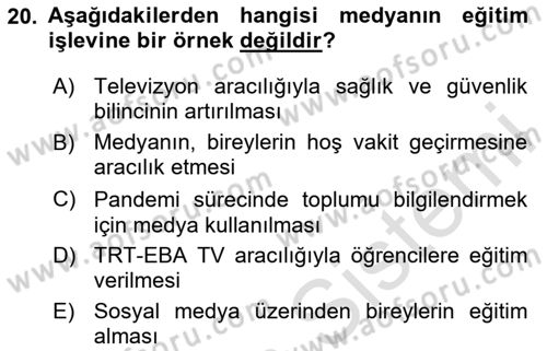 Aile Sağlığı Dersi 2024 - 2025 Yılı (Final) Dönem Sonu Sınav Soruları 20. Soru