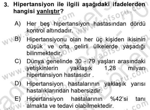 Aile Sağlığı Dersi 2024 - 2025 Yılı (Final) Dönem Sonu Sınav Soruları 3. Soru