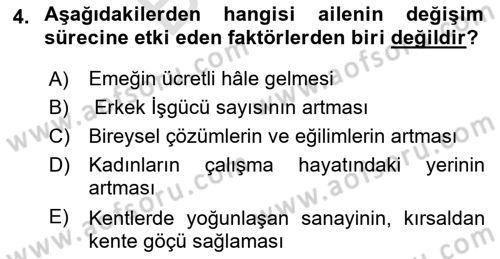Aile Sağlığı Dersi 2024 - 2025 Yılı (Final) Dönem Sonu Sınav Soruları 4. Soru