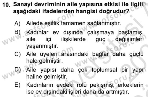 Aile Sağlığı Dersi 2025 - 2026 Yılı (Vize) Ara Sınav Soruları 10. Soru