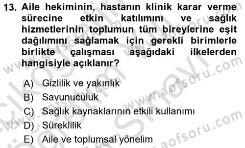 Aile Sağlığı Dersi 2025 - 2026 Yılı (Vize) Ara Sınav Soruları 13. Soru