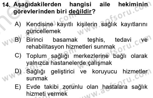 Aile Sağlığı Dersi 2025 - 2026 Yılı (Vize) Ara Sınav Soruları 14. Soru
