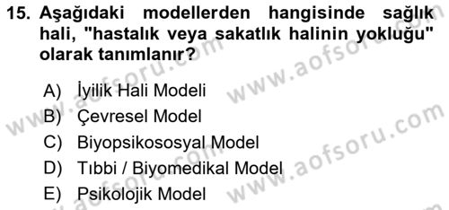 Aile Sağlığı Dersi 2025 - 2026 Yılı (Vize) Ara Sınav Soruları 15. Soru